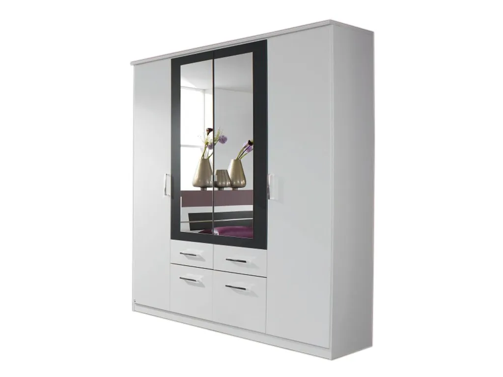 Kleiderschrank BURANO Drehtürenschrank Weiß - Grau Metallic - 226 Cm - Die Möbelfundgrube