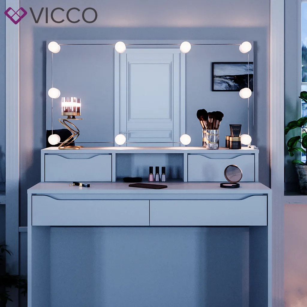 Vicco Schminktisch + LED Ruben Weiß 100 X 150 X 42 Cm Holzwerkstoff – Bild 5