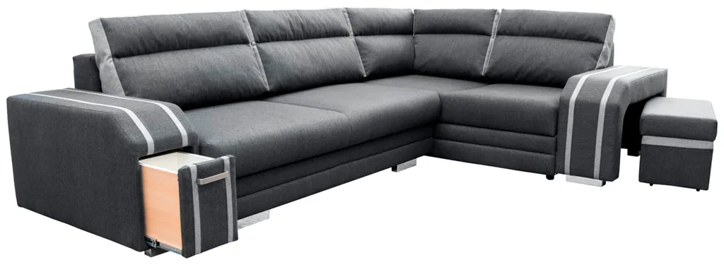 Ecksofa Wohnzimmer – Wohnlandschaft Mit Hocker Und Minibar - L-form Couch Mit Schlaffunktion - Gemütlich Schlafsofa - AVATAR - Braun Und Beige – Bild 8