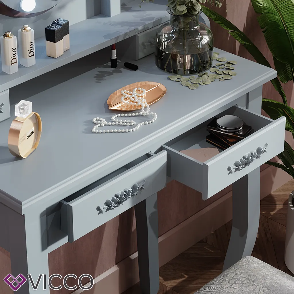 Vicco Schminktisch + Hocker Grau 75 X 146,5 X 40 Cm Holzwerkstoff – Bild 5