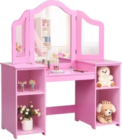 2 In 1 Kinder Schminktisch Mit Abnehmbarem Spiegel, Prinzessin Frisiertisch Mit 4 Offenen Ablageflächen, Kinderschminktisch, Kosmetiktisch Für Kinder Mädchen (Rosa)