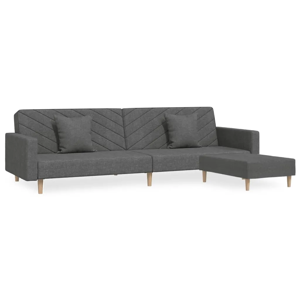 VidaXL Schlafsofa 2-Sitzer Mit 2 Kissen & Fußhocker Dunkelgrau Stoff