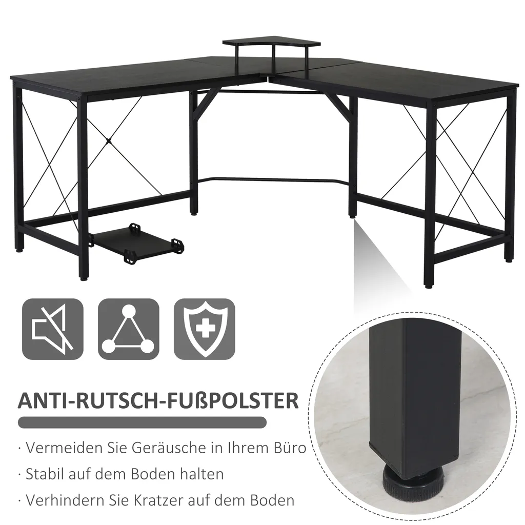 HOMCOM Computertisch, L-förmiger Eckschreibtisch, Schreibtisch, Bürotisch, MDF+Metall, Schwarz, 150 X 150 X 76 Cm – Bild 3