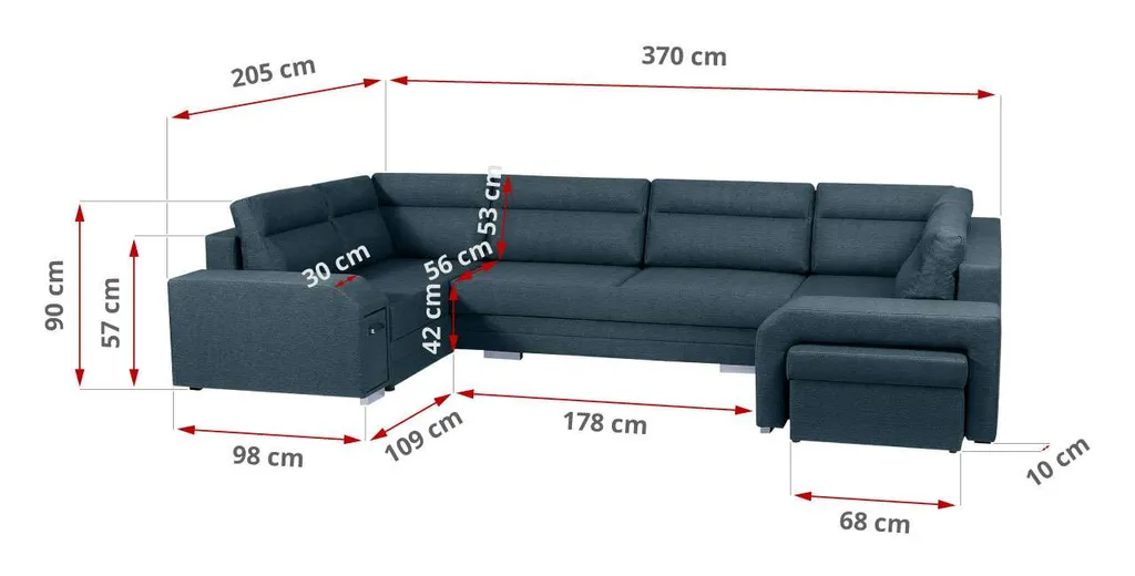 Ecksofa Mit Hocker Und Minibar - U-form Sofa Mit Schlaffunktion - Blau - Wohnlandschaft - Ausklappbar Bettsofa - Wohnzimmer U Couch - Polstersofa Mit Bettkasten ALVARES_U – Bild 2