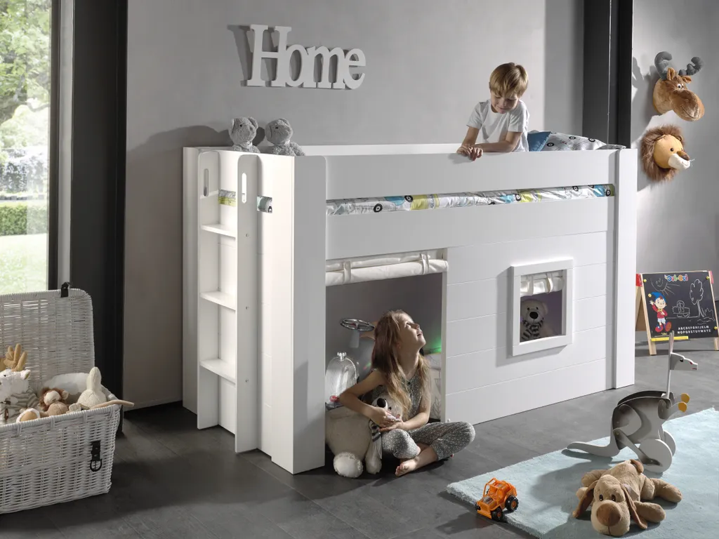 Vipack - Noah Halbhohes Bett 90 X 200 Cm Liegefläche Inkl. Vorhang Set, Creme-Weiß