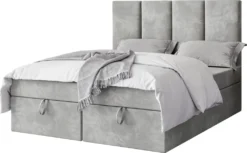 GRAINGOLD Boxspringbett 160x200 Olmo - Kontinentallbett, Doppelbett, Samtstoff - Zwei Bettkästen Und Topper - Grau (Magic Velvet 2218)