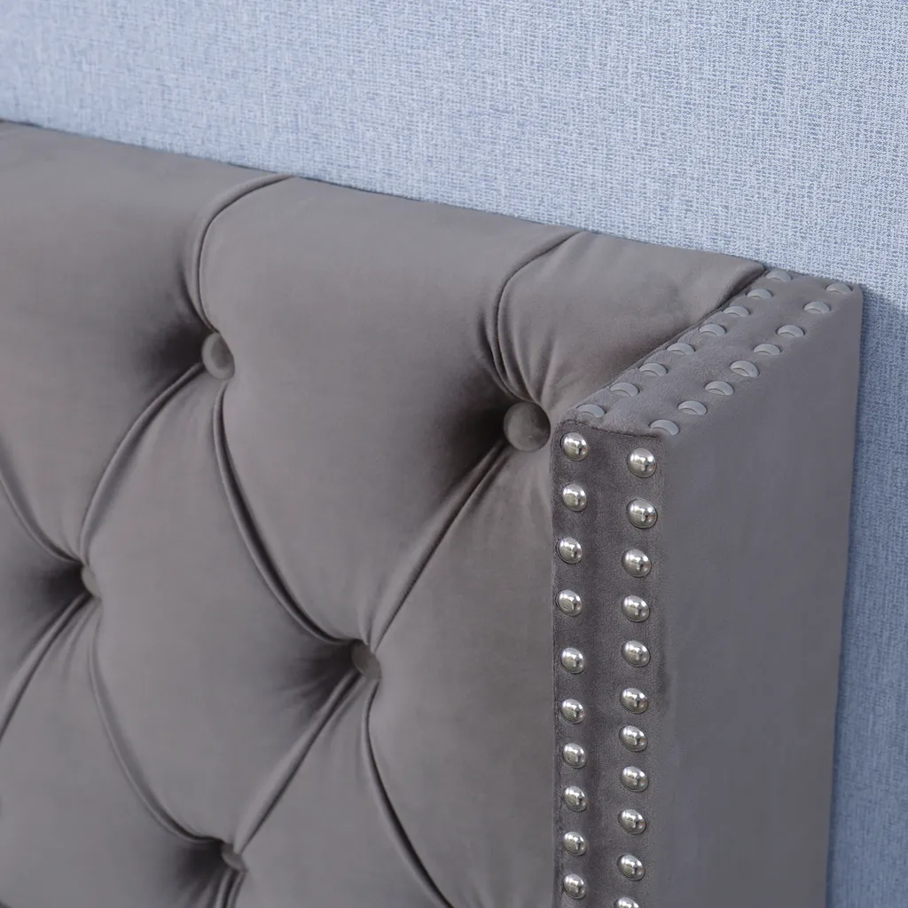 Merax Hydraulisches Boxspringbett 180x200cm Polsterbett Mit Bettkasten, Lattenrost Und Stauraum, Straumbett Funktionsbett Ohrenform Doppelbett Aus Samt, Grau – Bild 5