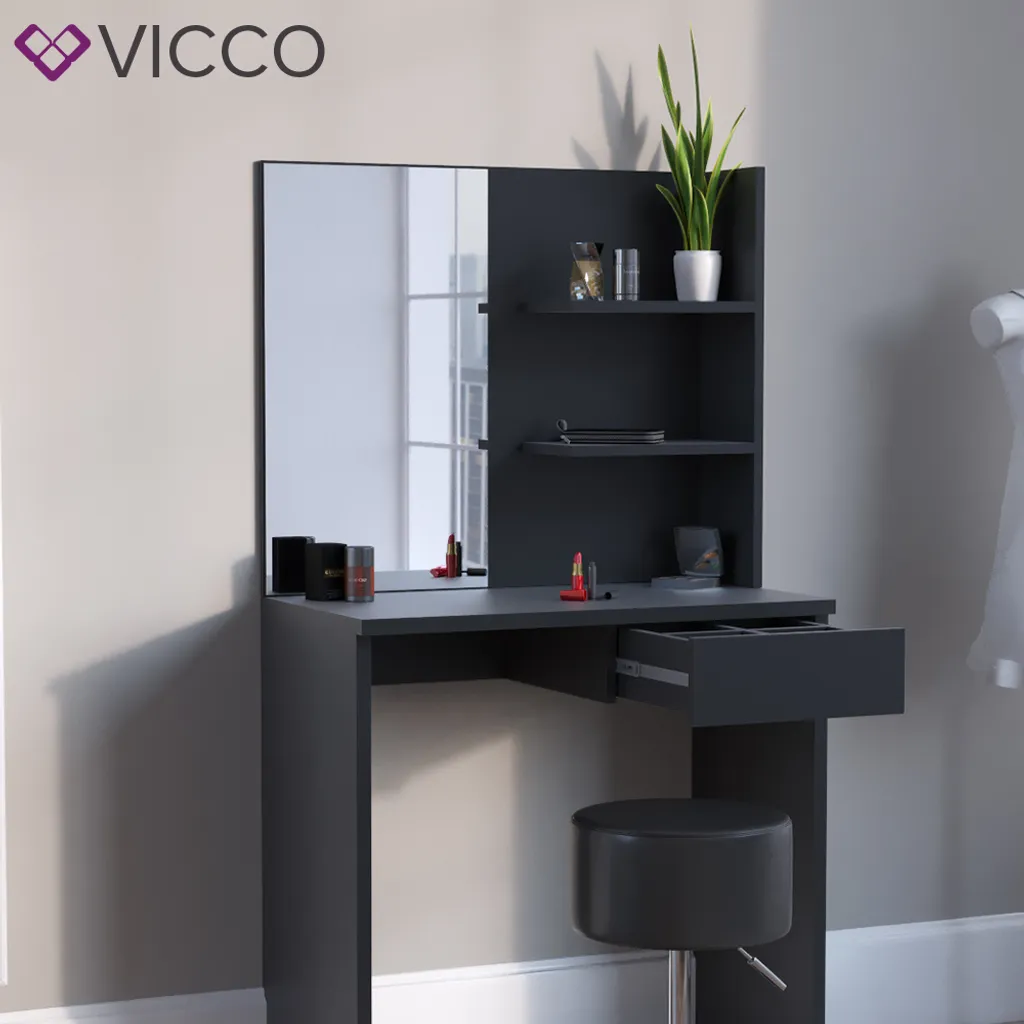 Vicco Schminktisch Dekos Frisiertisch Kommode Frisierkommode Spiegel Schwarz Inklusive Hocker – Bild 6