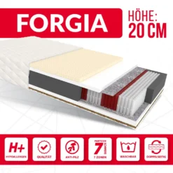 Matratze 140x200 Cm FORGIA 7 Zonen H3 H5 Multipocket Polyurethanschaum Latex Kokos Höhe Ca. 20 Cm Mit Waschbarem Bezug Premium Jersey