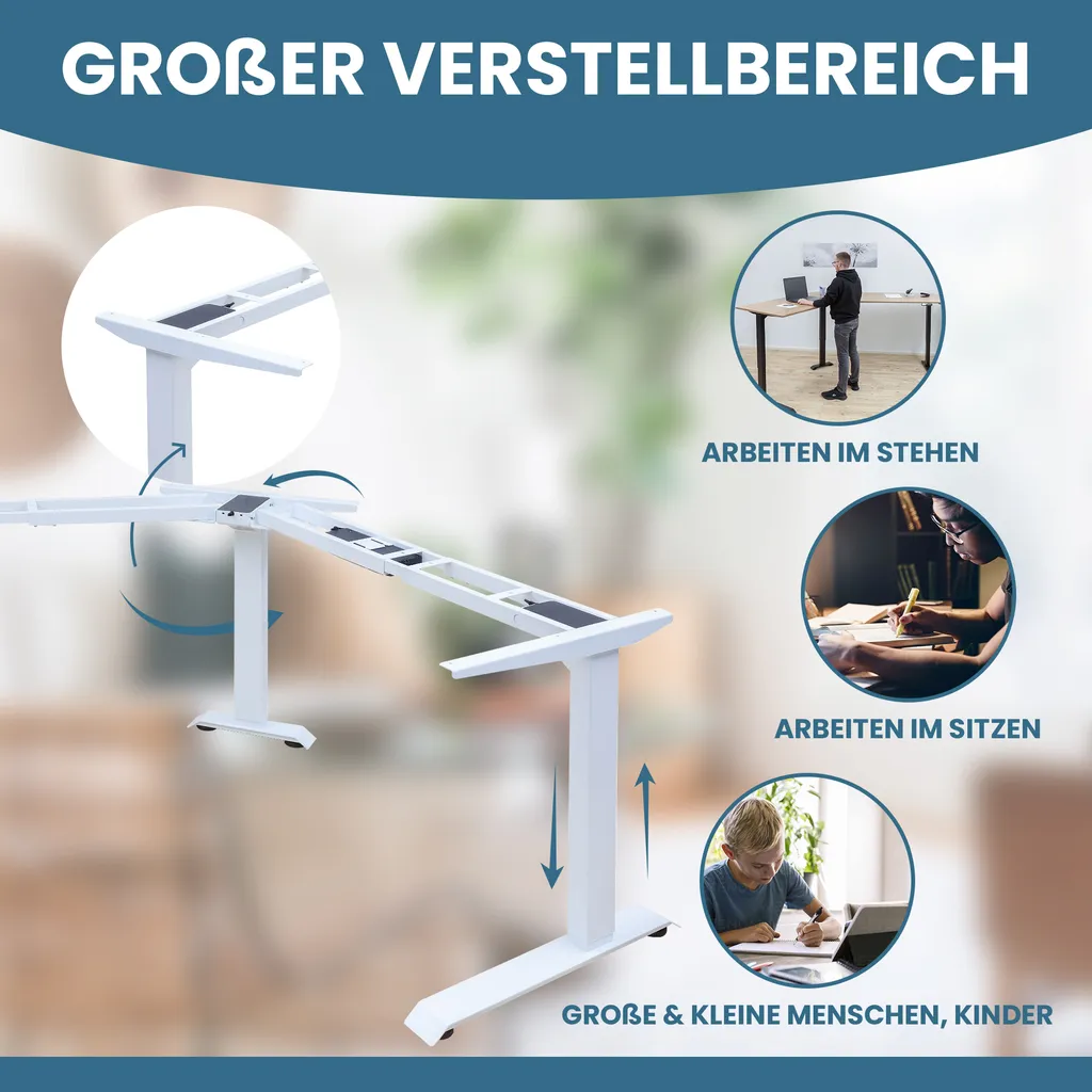 Albatros LIFT L7W Gestell Für Eckschreibtisch Höhenverstellbar Elektrisch Weiß - Winkelschreibtisch Mit Memoryfunktion, Digital-Display, Kindersicherung - Schreibtischgestell Höhenverstellbar Elektrisch Und Stufenlos – Bild 4