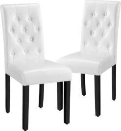 Yaheetech Esszimmerstühle 2er Set Küchenstuhl Polsterstuhl Mit Hoher Rückenlehne, Beine Aus Massivholz, Gepolsterte Sitzfläche Aus Kunstleder Weiß