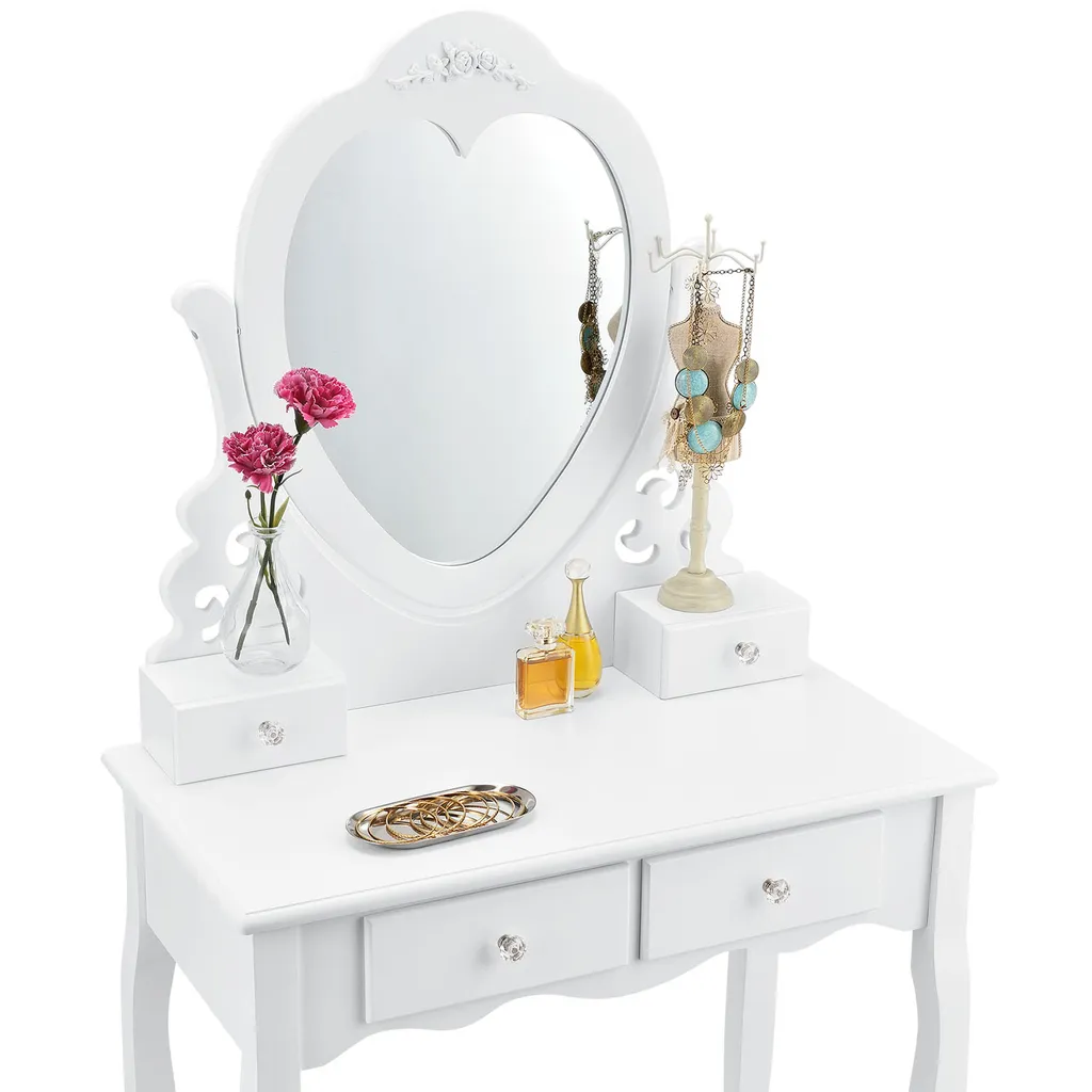 Juskys Schminktisch Julia Mit Spiegel, Hocker & 4 Schubladen, 74 X 40 X 138 Cm, Weiß, Landhausstil, MDF Holz, Kosmetiktisch Frisiertisch Kommode – Bild 9