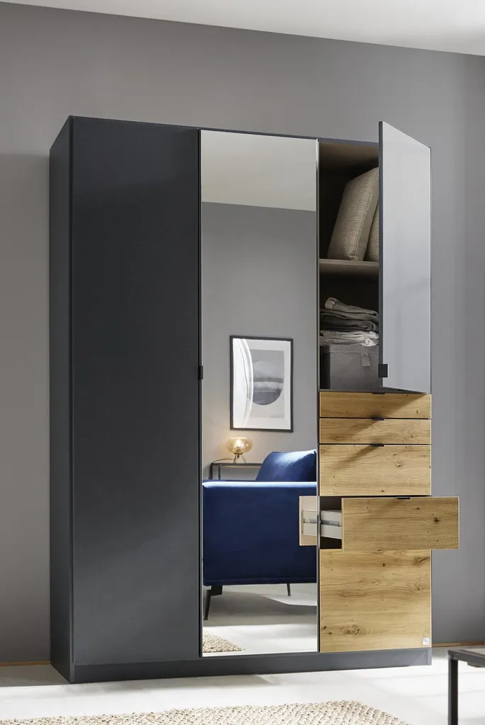 RAUCH AD644_02L6 Kleiderschrank 3-trg./1xSpiegel/5xSchubkästen Ontario In Grau/Abs. Eiche Artisan – Bild 6
