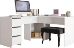 Mirjan24 Eckschreibtisch Fotyn, Schreibtisch L-Form, Ecktisch Vom Hersteller, Jungenzimmer (Farbe: Weiß)