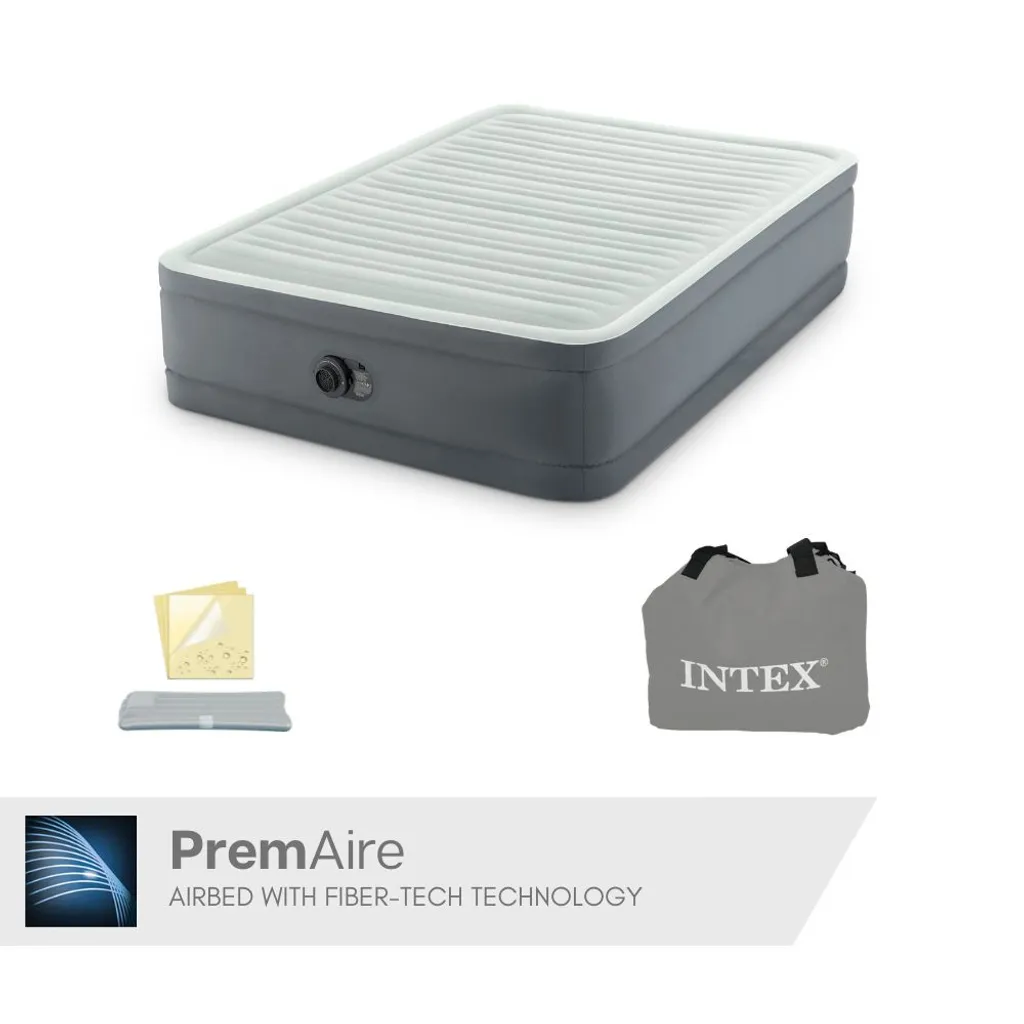Intex Premaire I - Luftbett - 2 Personen - 137 X 191 X 36 Cm (BXLXH) - Grau - Mit Gebauter Motorpumpe