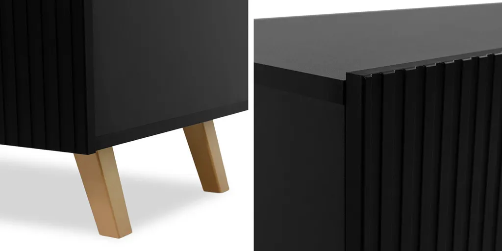 Mirjan24 TV-Lowboard Pafos 200, TV-Tisch Mit 4 Türen, Modern Wohnzimmer TV-Kommode, Stilvoll Kollektion (Farbe: Schwarz / Gold Füße) – Bild 4