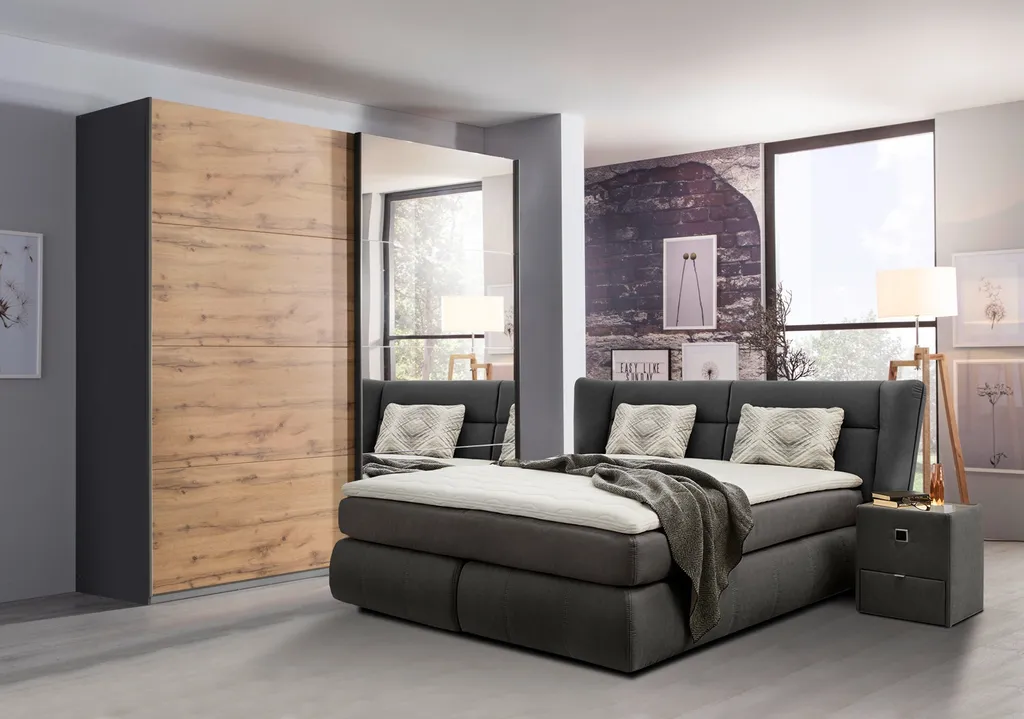 Schwebetürenschrank - Wotan EicheNachbildung - Grau Metallic - 226 X 210 Cm - Mit Spiegel – Bild 3