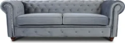 Sofa Chesterfield Asti 3-Sitzer, Couchgarnitur 3-er, Sofagarnitur, Couch Mit Holzfüße, Polstersofa - Glamour Design, Velours (Grau (Velvet 10))