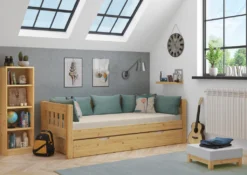 Kieferbett Natur Einzelbett 90x200 Massivholz-Bettgestell Sofabett Mit Wählbarem Zubehör V-60.53-09Rollrost Inkl.