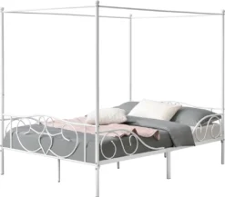 Himmelbett Finström 140x200cm Metall Bettrahmen Mit Lattenrost Jugendbett Weiß