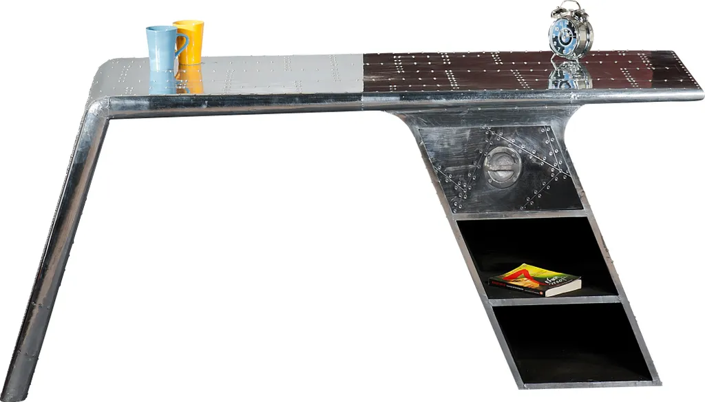 SIT Möbel Schreibtisch | 2 Offene Fächer, 1 Schublade | Mit Alu Beschlagen | Aus Mangoholz Und MDF | B 175 X T 60 X H 75 Cm | Silber | 81707-21 | Serie AIRMAN – Bild 7