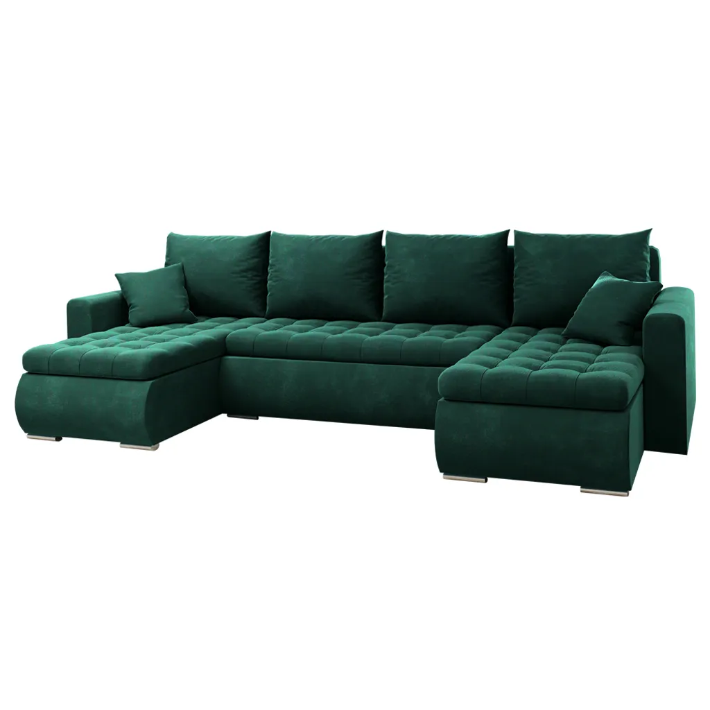 Selsey Ecksofa DERKAN U - Eckcouch In U-Form, Grün, Mit Schlaffunktion, Bettkasten, Kissen Und Steppung, 238 Cm Breit – Bild 2