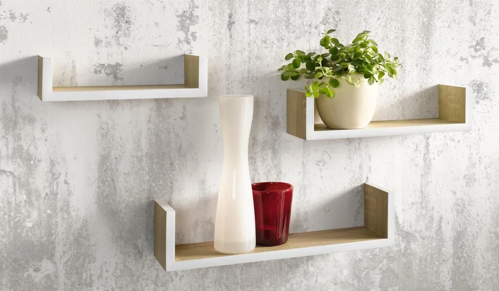 3 Wandregale Aus Holz, Natur Furniert / Weiß, Regalset