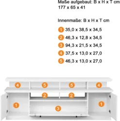 Trendteam Wohnen TV-Unterteil BrandsonBaxter WeißNachbildung 177 X 65 X 41 Cm