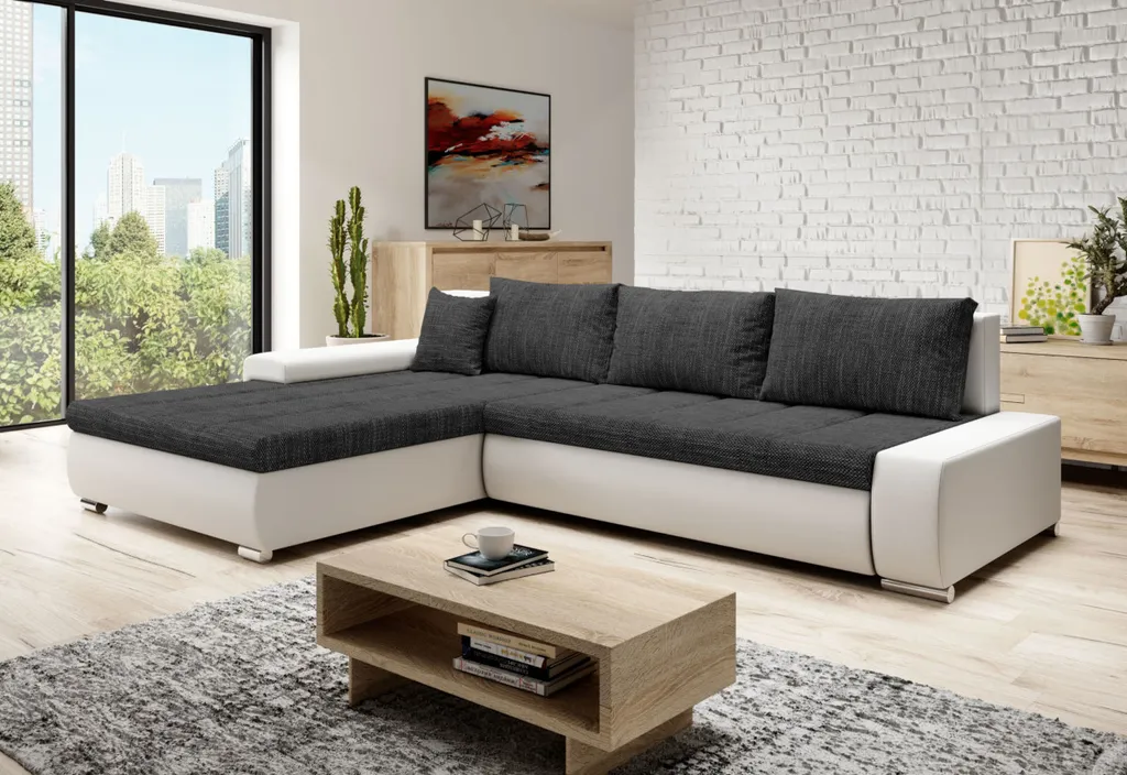 Ecksofa SCANIA, Sofa Mit Schlaffunktion, L-Form Couch, Eckcouch, 322x80x214, Berlin 02/weiß , Links