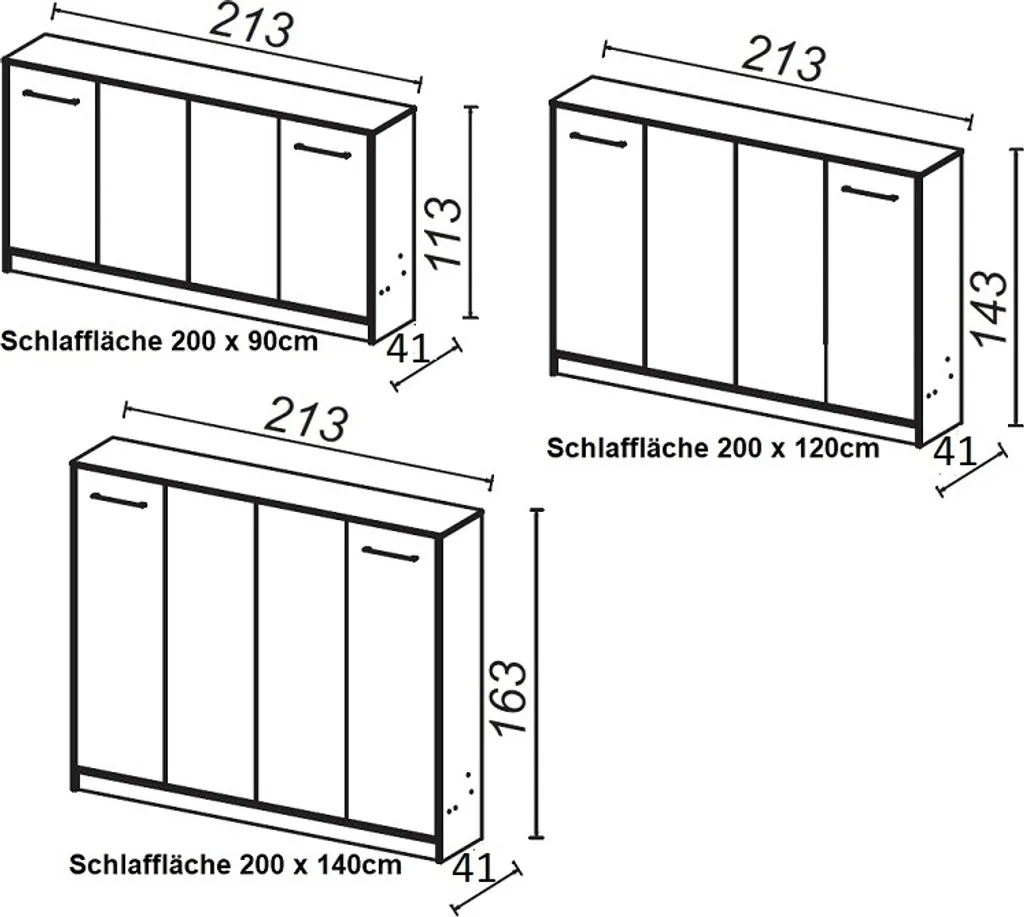 Schrankbett Klappbett Wandbett Horizontal HB 140 X 200, Schrankklappbett Mit Aufsatz Und 2 Schränken Weiß Eiche Sonoma, Lancelot Mit Schwarz – Bild 12