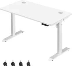 SONGMICS Höhenverstellbarer Schreibtisch Elektrisch, 70 X 140 Cm Tischoberfläche, Stufenlos Verstellbar, Memory-Funktion Mit 3 Höhen, Auffahrschutz, Weiß LSD102W01