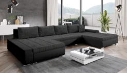 FURNIX Wohnlandschaft ELISABETTA Couch Schlafsofa U-Form U-Sofa Mit Schlaffunktion Und Bettkasten SCHWARZ MA1100+BE 06