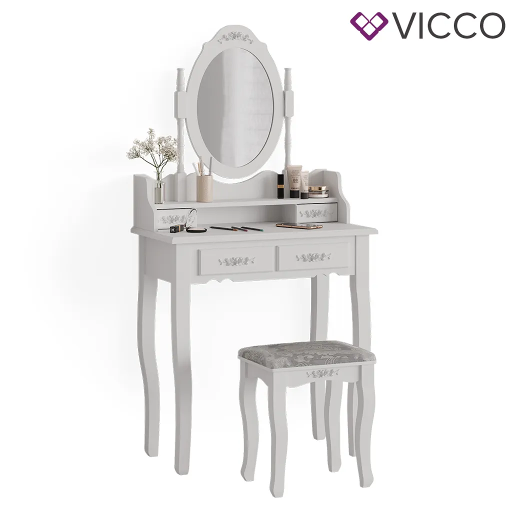 Vicco Schminktisch + Hocker Meghan Weiß 75 X 146,5 X 40 Cm Holzwerkstoff – Bild 7