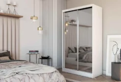 FURNIX Schiebetürenschrank Mit Spiegel DARLENE Kleiderschrank 120 Cm Weiß