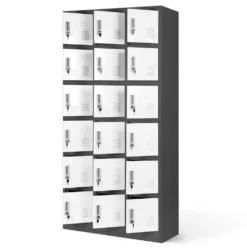 Umkleideschrank 3B6A Fächerschrank Schließfachschrank Wertfachschrank Metallspind Stahlblech Pulverbeschichtung 18 Fächer 185 Cm X 90 Cm X 40 Cm (H X B X T) (anthrazit/weiß)