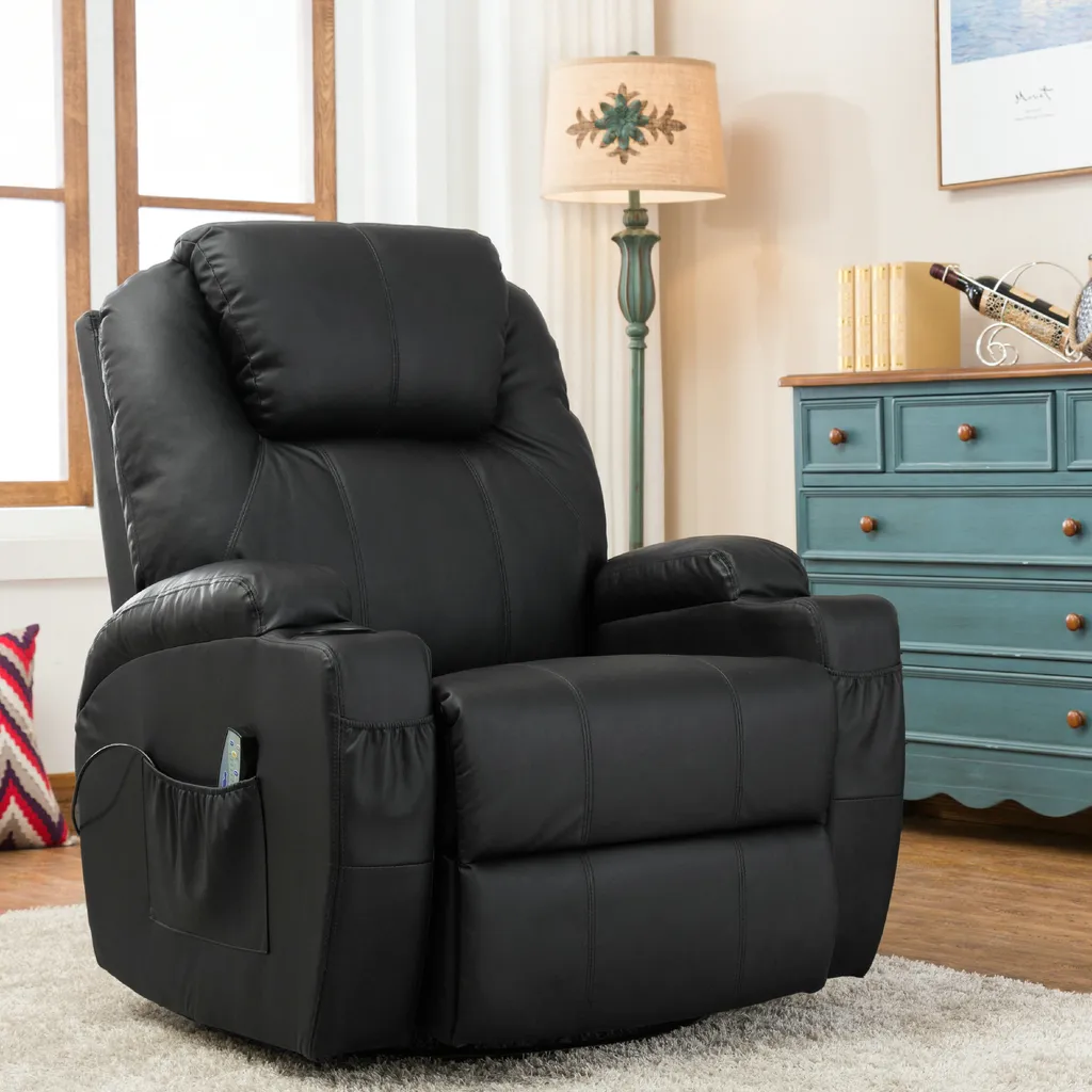 MCombo Massagesessel Fernsehsessel Relaxsessel + Heizung Mit Dreh+Schaukel Manuell Verstellbar 7020BK – Bild 4