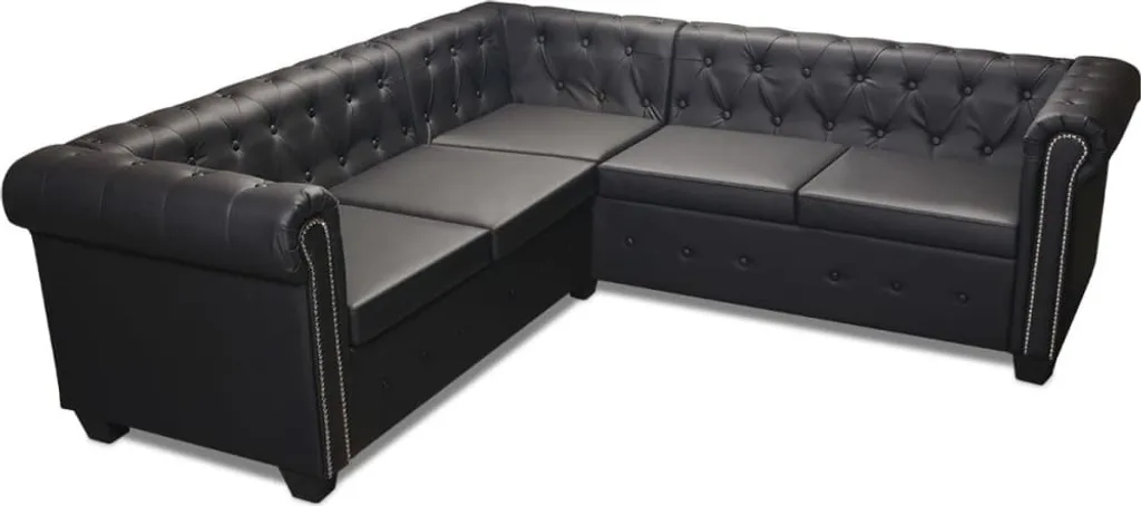 VidaXL Chesterfield Ecksofa 5-Sitzer Kunstleder Schwarz