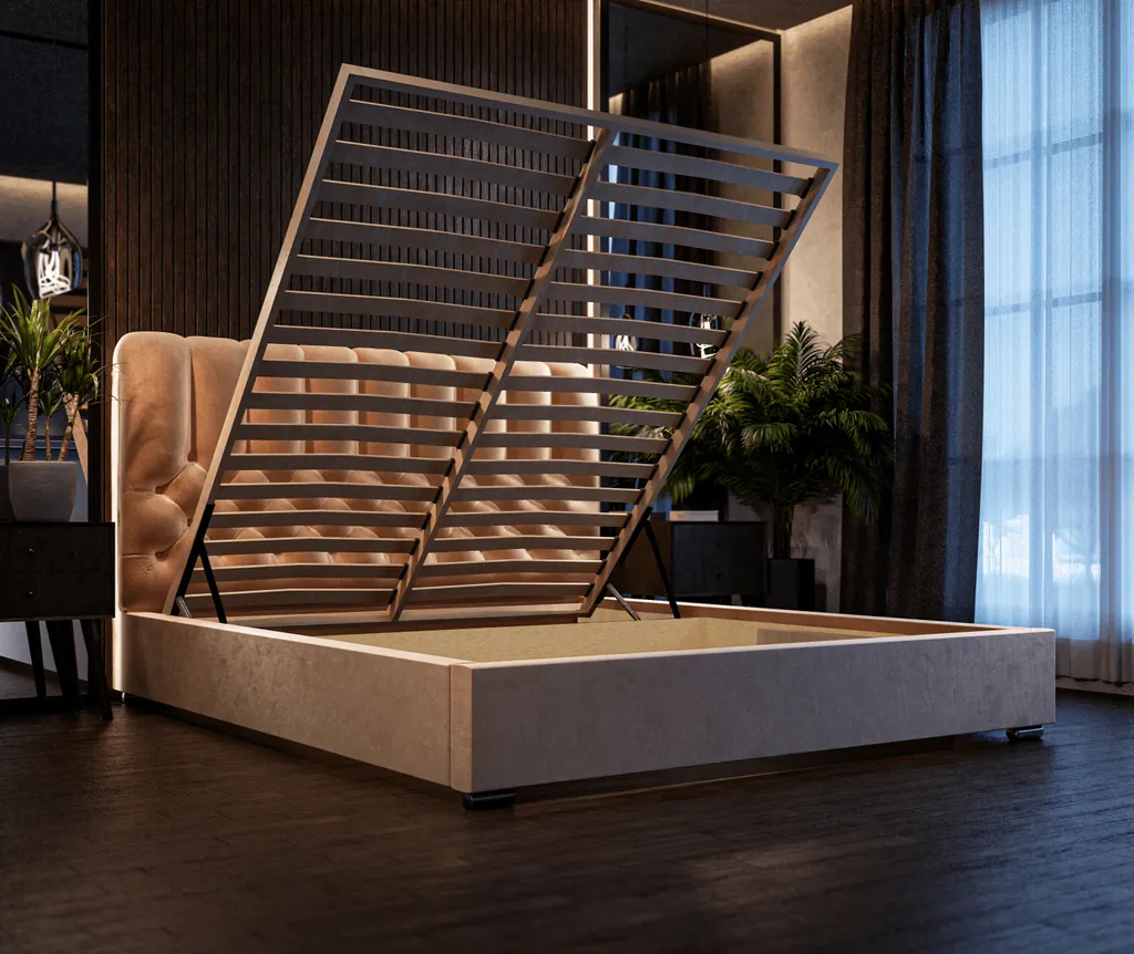 GRAINGOLD Designerbett 180x200 Roma - Doppelbett Mit Bettkasten Und Lattenrost - Schöner Und Eleganter Stil, Samtstoff - Beige – Bild 4