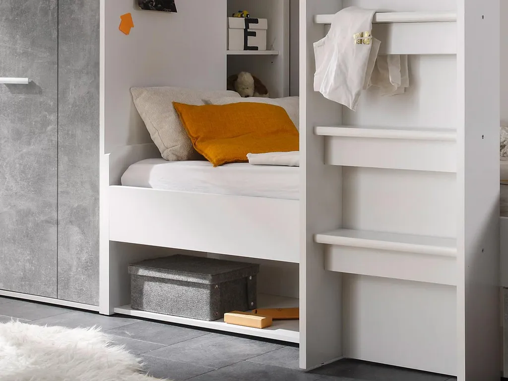 Etagenbett Kinderbett Hochbett Stockbett Funktionsbett Jugendbett Bett "Mimi I" Weiß / Beton – Bild 3