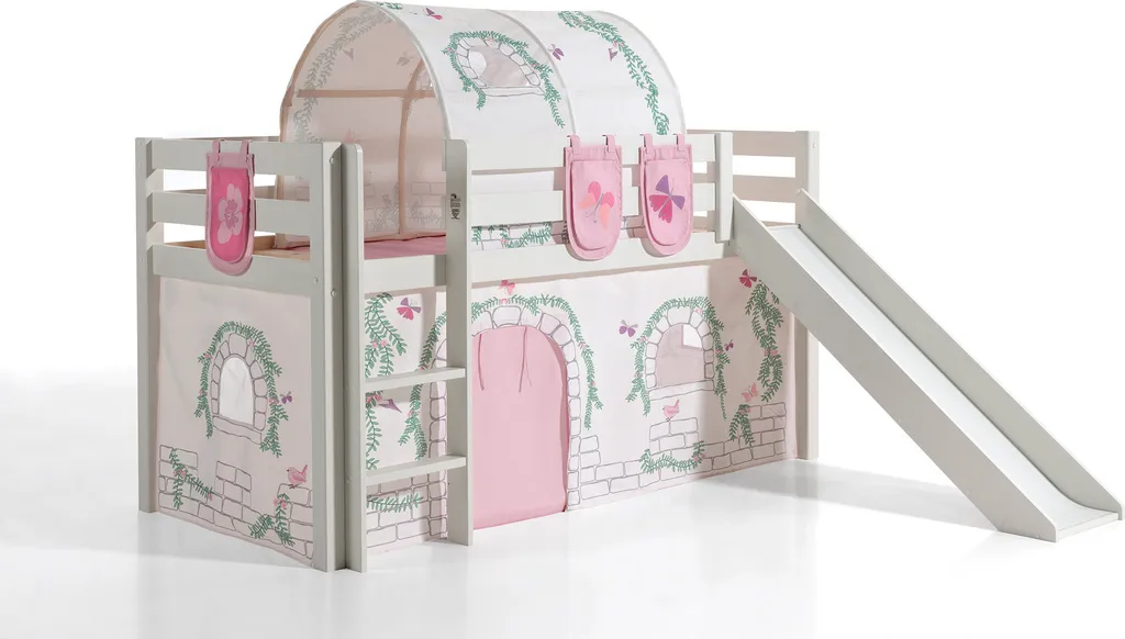 Spielbett Pino Inkl. Rutsche Mit Textilset Vorhang, Tunnel Und 3 Taschen "Birdy" – Bild 2