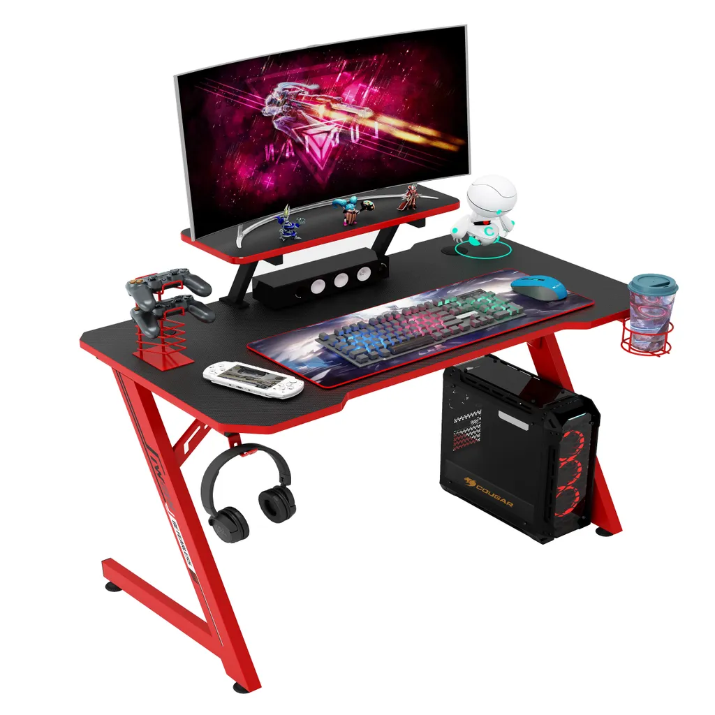 Gaming Tisch, Gamingschreibtisch, 110cm Ergonomischer Computertisch, Gamer Tisch, Schreibtisch Mit Tischplatte Aus Kohlefaser