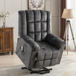 Merax TV-Sessel Elektrischer Aufstehhilfe Fernsehsessel Relaxsessel Mit Liegefunktion, Wärmefunktion Und Massagefunktion, Massagesessel Inkl. Timer Und Fernbedienung, Grau