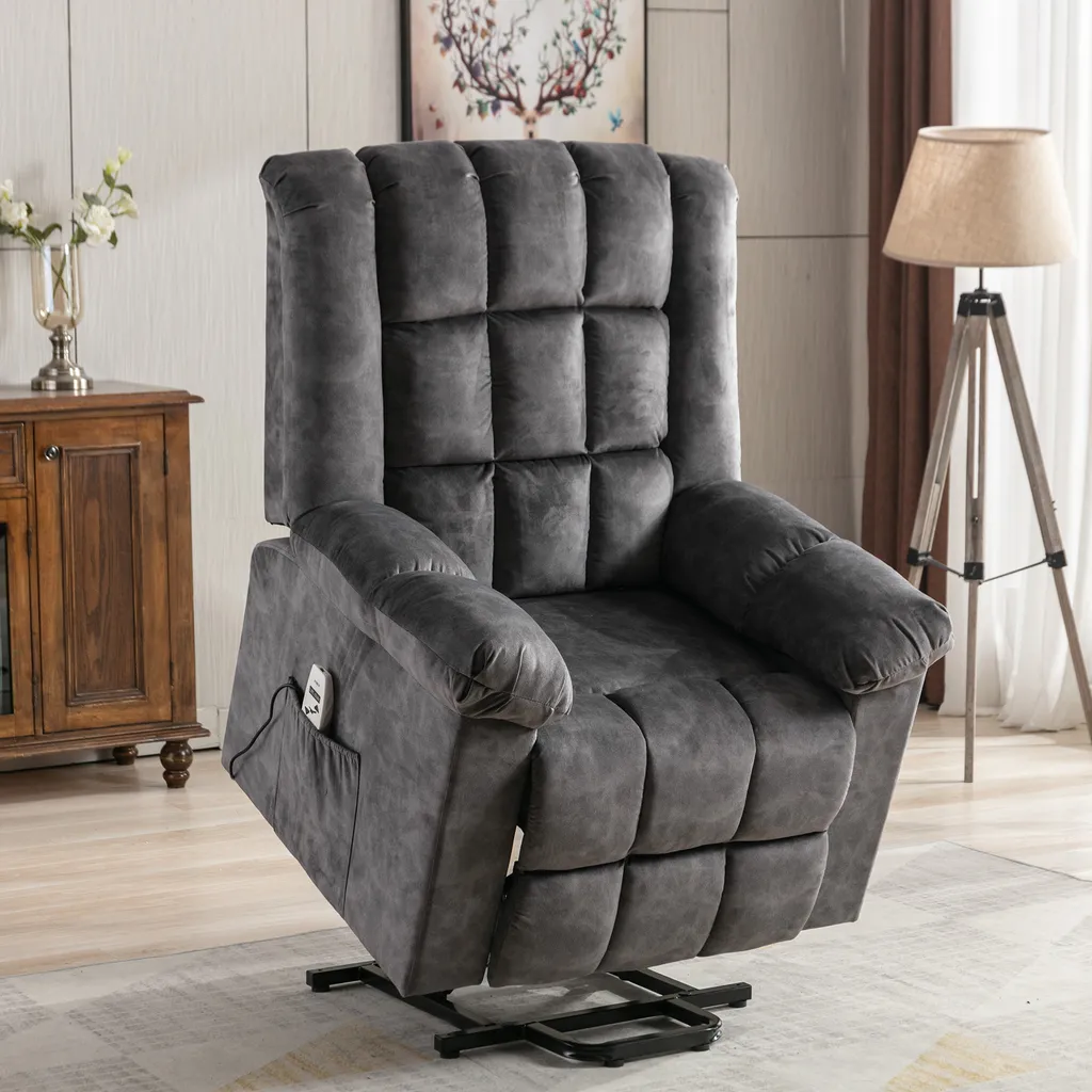 Merax TV-Sessel Elektrischer Aufstehhilfe Fernsehsessel Relaxsessel Mit Liegefunktion, Wärmefunktion Und Massagefunktion, Massagesessel Inkl. Timer Und Fernbedienung, Grau