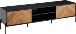 Lowboard Holz Schwarz / Eiche-Dekor 163x45x40 Cm TV-Kommode Mit Zwei Türen | Design TV-Schrank Hoch | Fernsehtisch Fernsehschrank Modern | Fernsehkommode Wohnzimmer