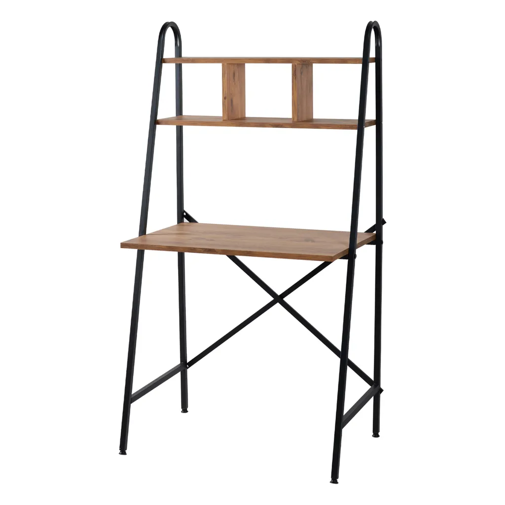 Schreibtisch Bogense 142x80x50cm Mit Oberem Regal Büroschreibstich Computertisch Bürotisch Arbeitstisch Aus Holz Und Metall Schwarz / Walnussoptik – Bild 3