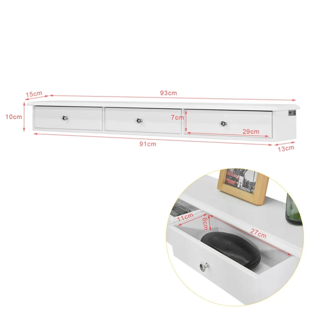 SoBuy® Wandschrank Mit 3 Schubladen,Hängeschrank,weiß,FRG43-L-W – Bild 2