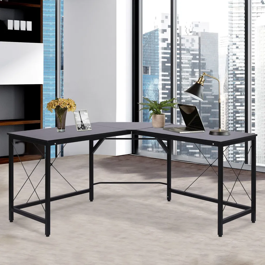 HOMCOM Computertisch Schreibtisch L-Form Eckschreibtisch Winkelschreibtisch MDF Schwarz 150 X 150 X 76 Cm – Bild 2