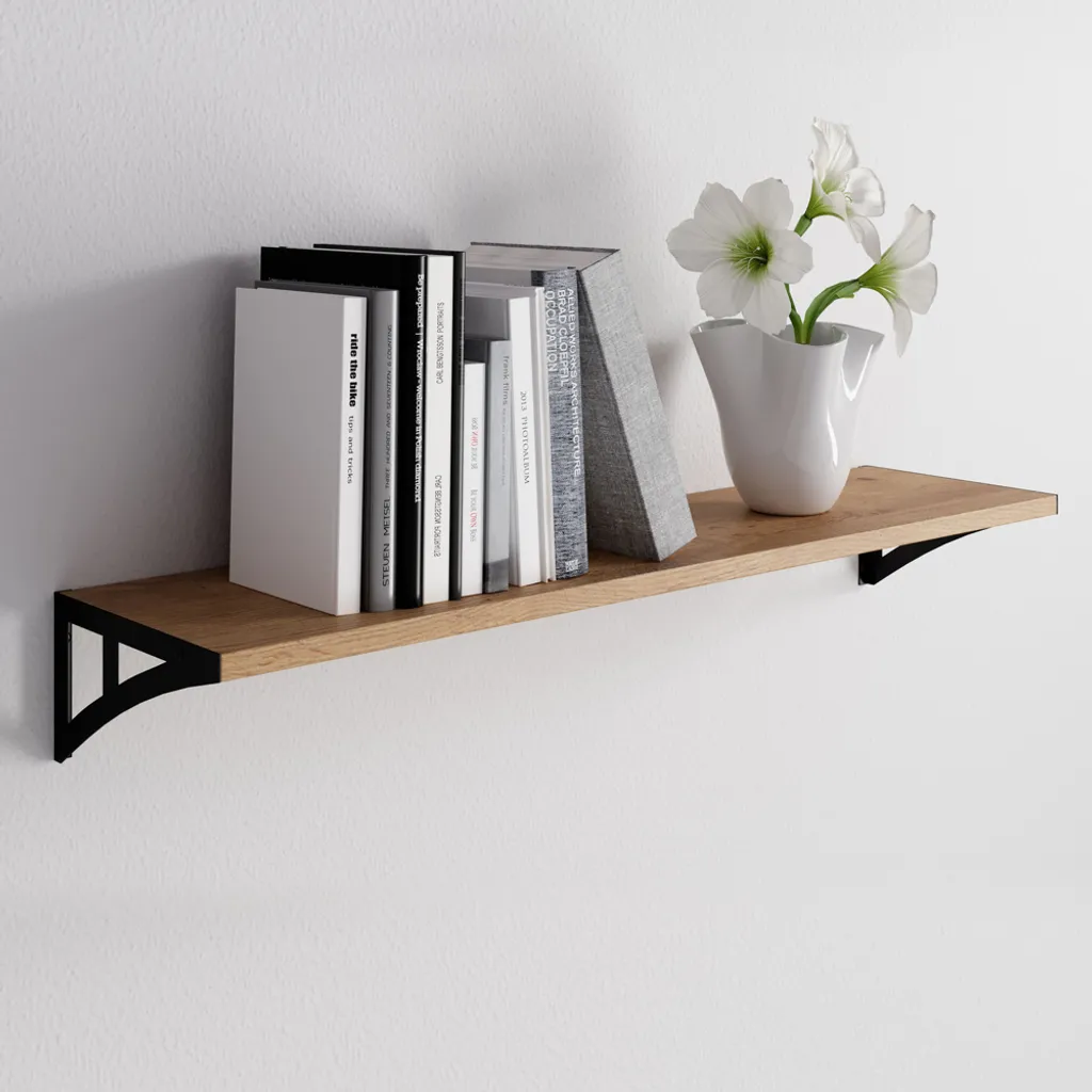 Selsey Wandregal SATARE - Hängeregal In Eiche Lancelot Mit Schwarzen Regalwinkeln, 90 Cm Brei – Bild 2