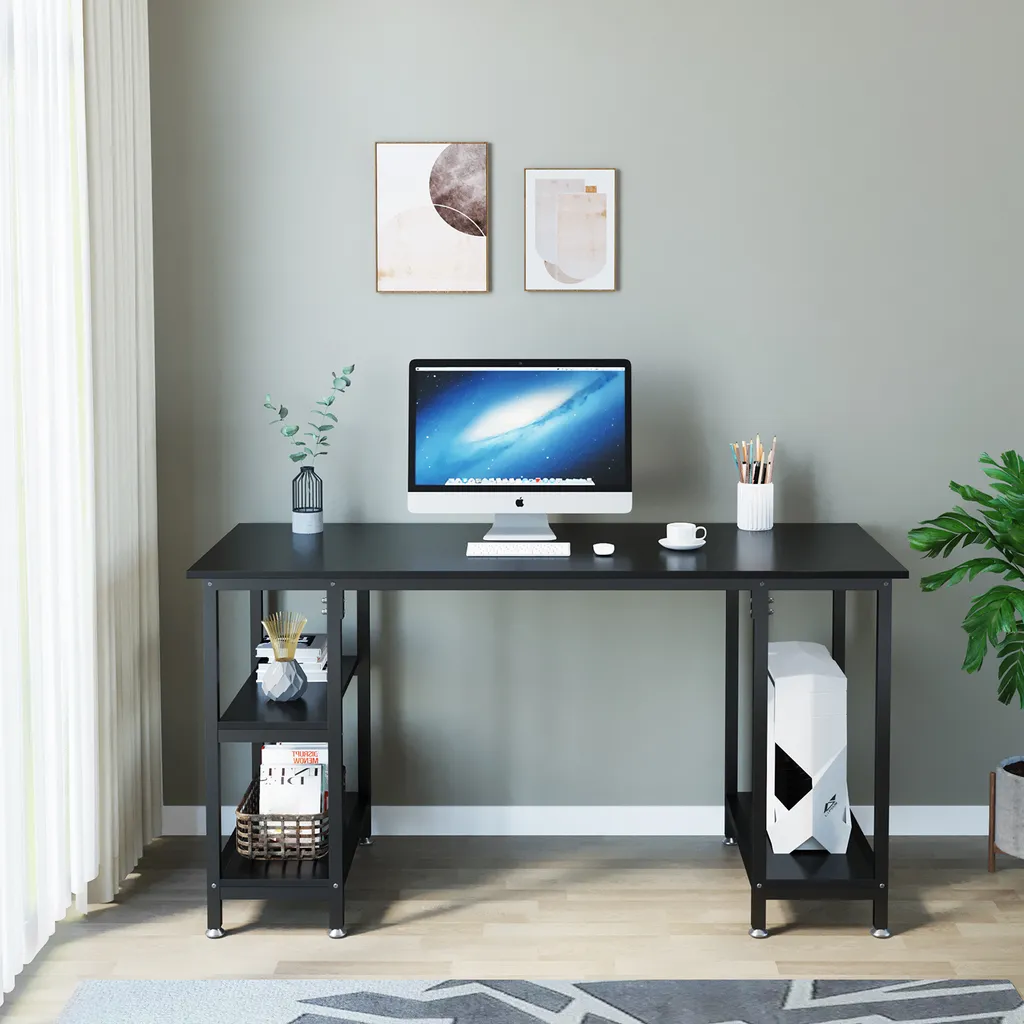 Dripex Schreibtisch Computertisch Bürotisch Eckschreibtisch Gaming Tisch PC Mit Regalfächer Schwarz 120 X 48 X 76CM