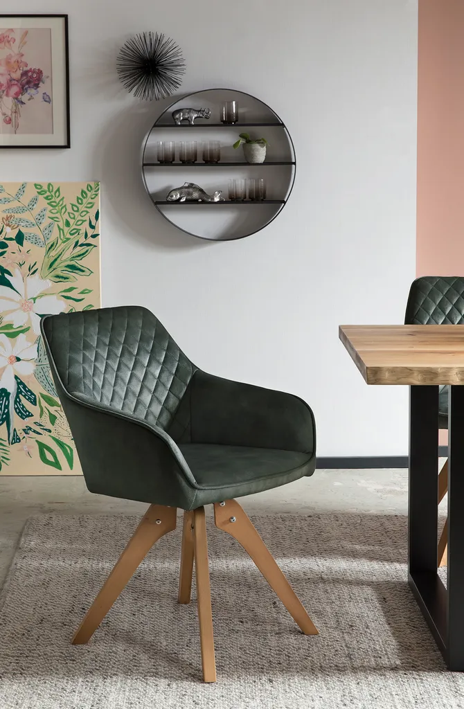 SalesFever Armlehnstuhl | Drehbar | Bezug Vintage Samt-Velours | Gestell Buche-Holz | B 59 X T 61 X H 85 Cm | Dunkelgrün-natur – Bild 2